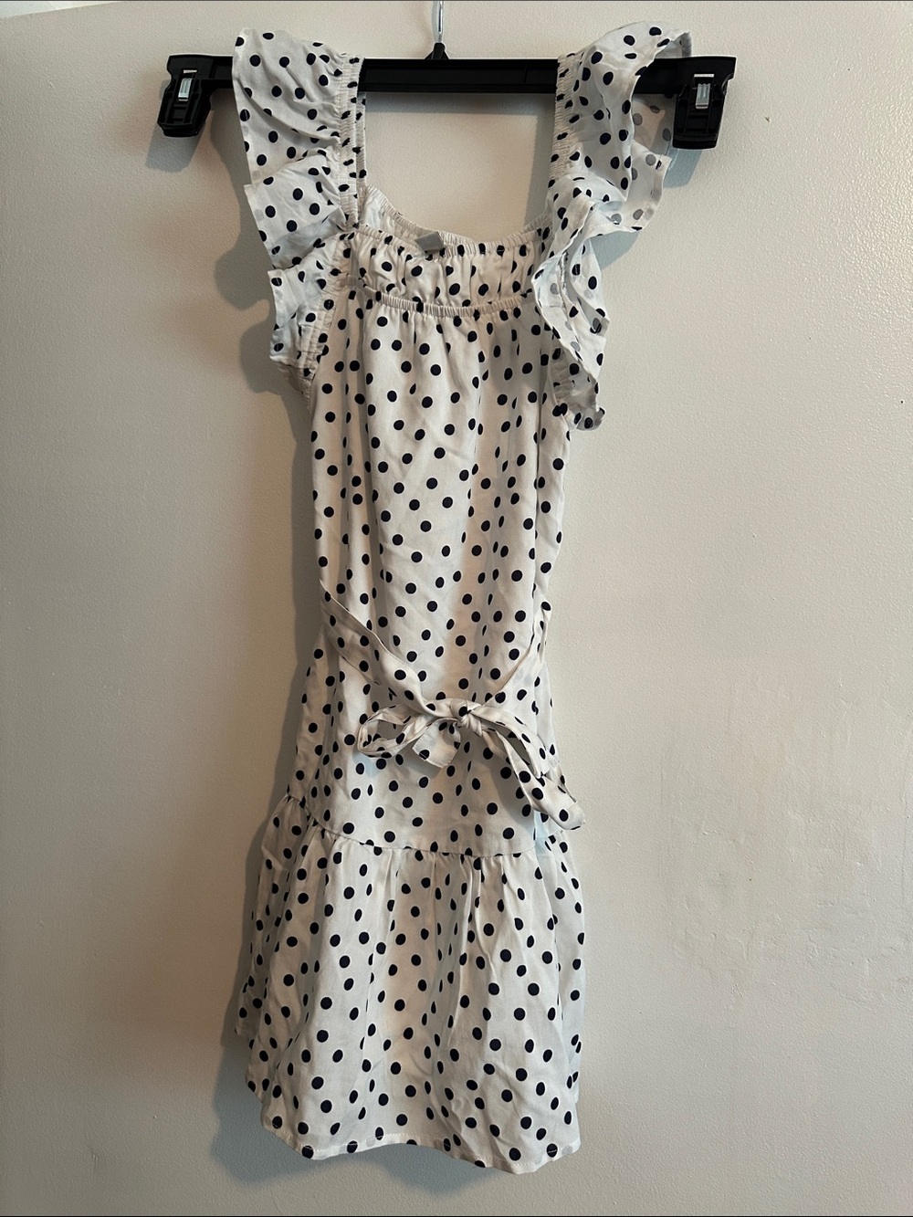 Cato White and Black Polka Dot Ruffle Sleeve Dress